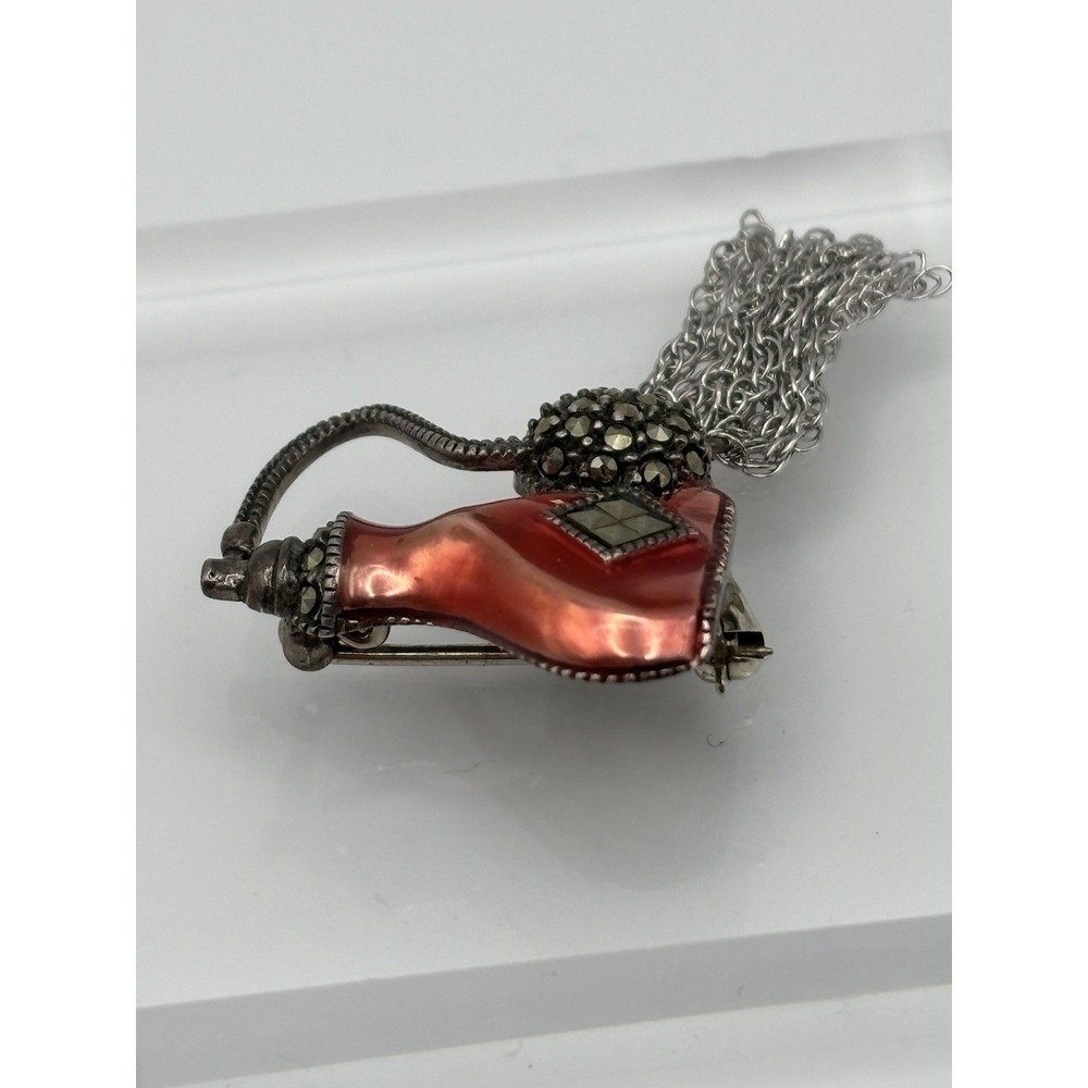 Judith Jack Brooch Perfume Red‎ Enamel Atomizer Sterling Marcasite Pin Brooch - Picture 3 of 10